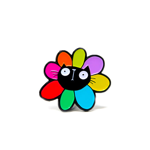 Black cat flower enamel pin badge