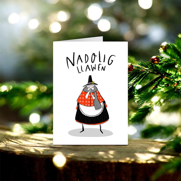 Winter Welsh lady Christmas card - Hofficraft