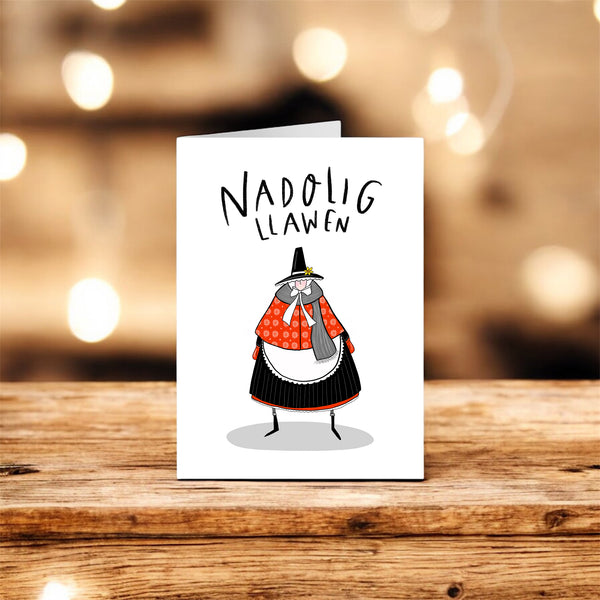 Winter Welsh lady Christmas card - Hofficraft