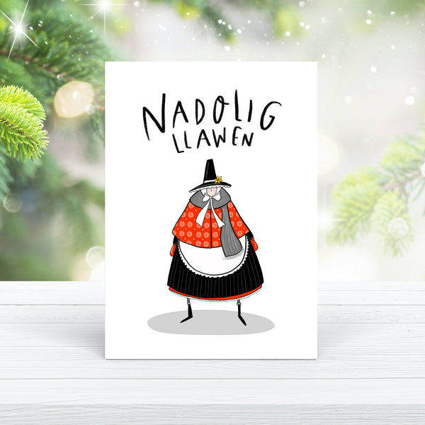 Winter Welsh lady Christmas card - Hofficraft