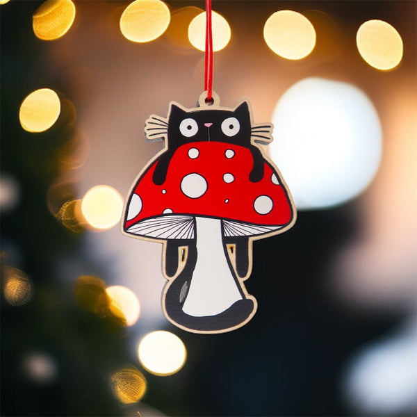 Black cat Mushroom decoration • Black cat Christmas decoration