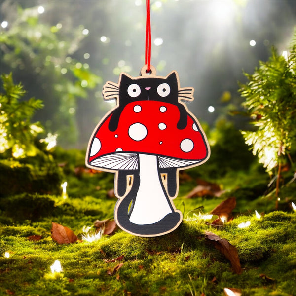 Black cat Mushroom decoration • Black cat Christmas decoration