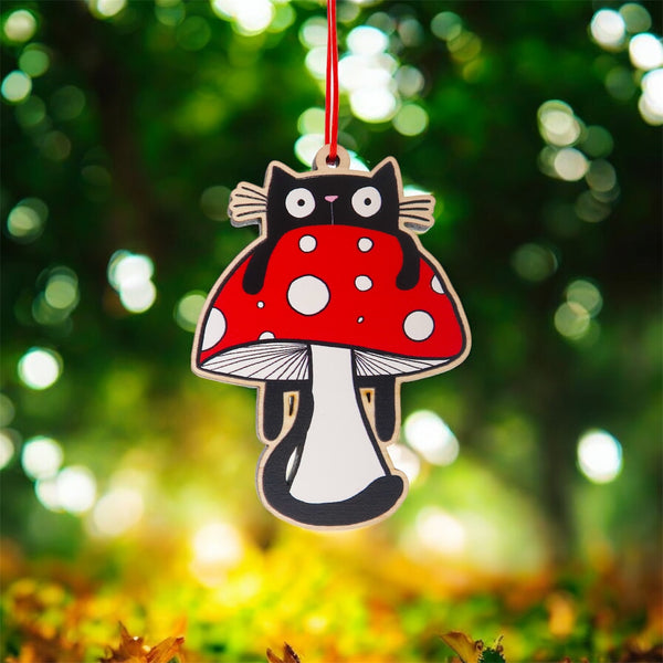 Black cat Mushroom decoration • Black cat Christmas decoration