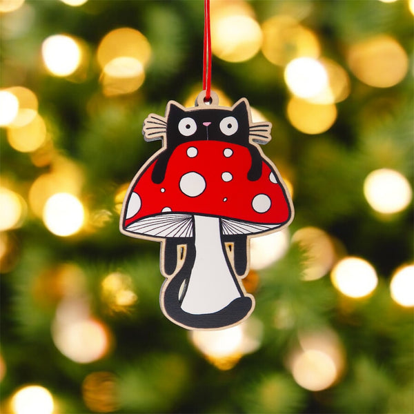 Black cat Mushroom decoration • Black cat Christmas decoration