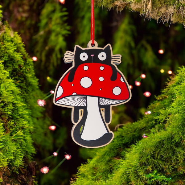 Black cat Mushroom decoration • Black cat Christmas decoration
