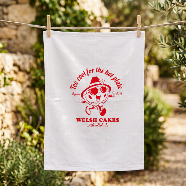 Welsh Cake Tea Towel • Welsh Gift • Retro Welsh Kitchen Towel • Hand Screen Printed - Hofficraft