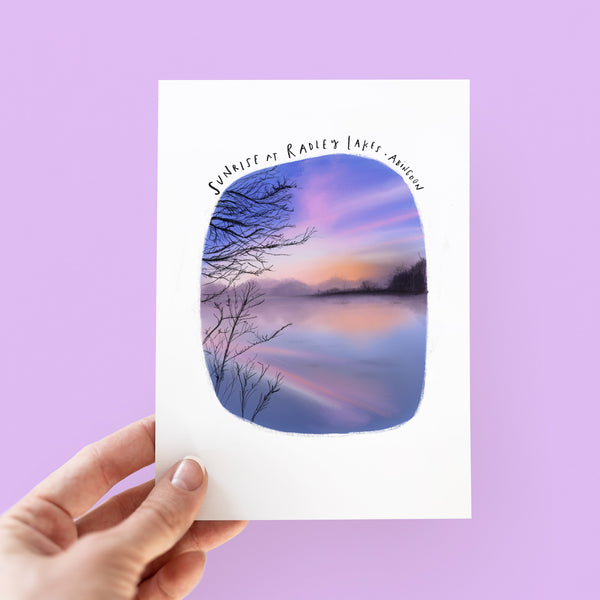 Radley Lakes Abingdon purple sunrise card