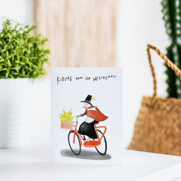 Cycling Welsh lady card • St Davids day card • Welsh card