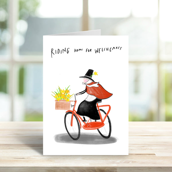 Cycling Welsh lady card • St Davids day card • Welsh card