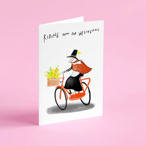 Cycling Welsh lady card • St Davids day card • Welsh card