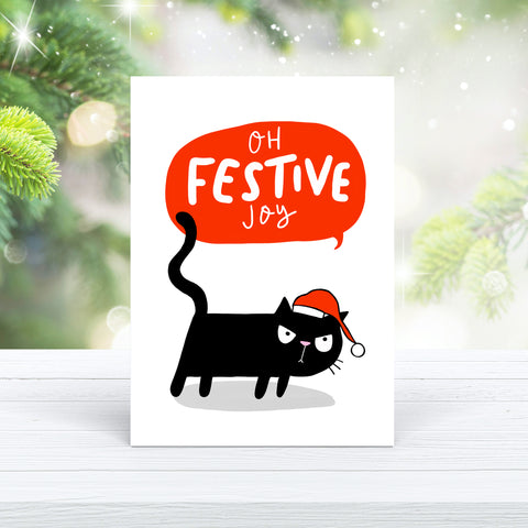 Black cat Festive Christmas card