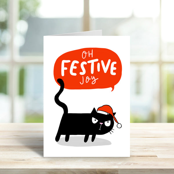 Black cat Festive Christmas card