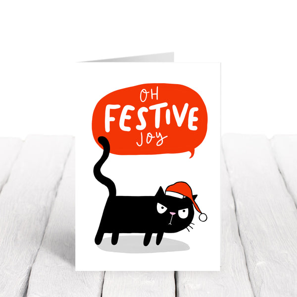 Black cat Festive Christmas card