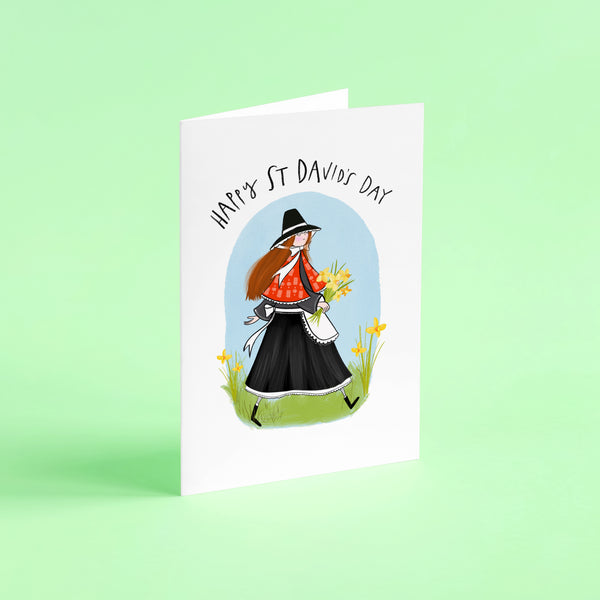 St Davids Day Card • Welsh Lady Illustration - Hofficraft
