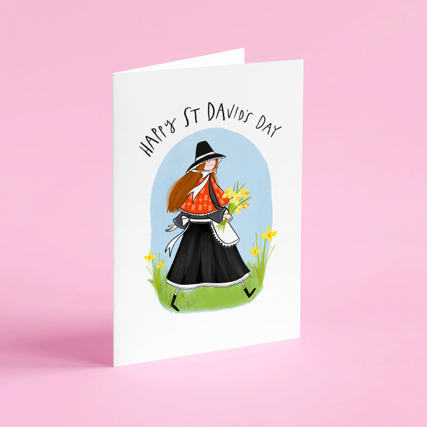 St Davids Day Card • Welsh Lady Illustration - Hofficraft