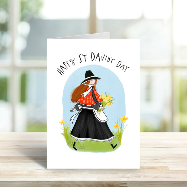 St Davids Day Card • Welsh Lady Illustration - Hofficraft