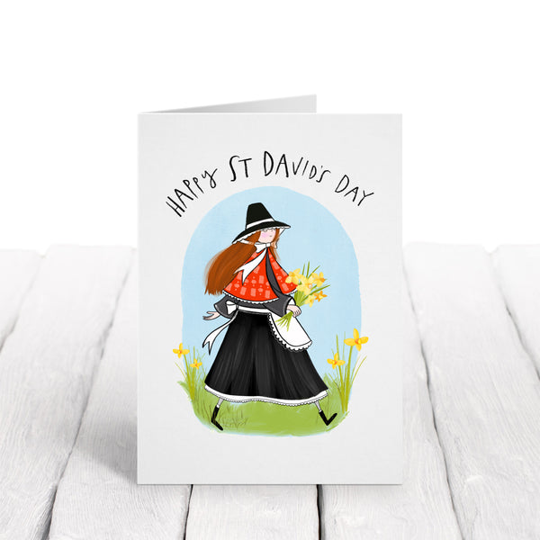 St Davids Day Card • Welsh Lady Illustration - Hofficraft