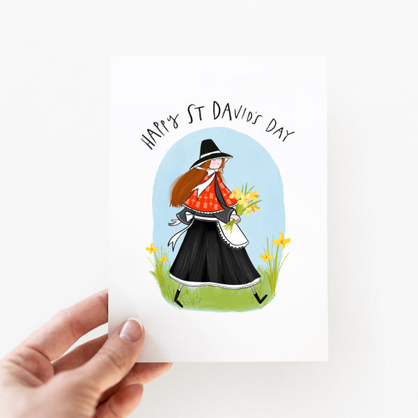 St Davids Day Card • Welsh Lady Illustration - Hofficraft