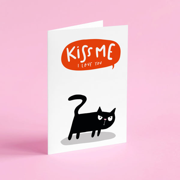 Kiss me Valentines card • Black cat Valentines card
