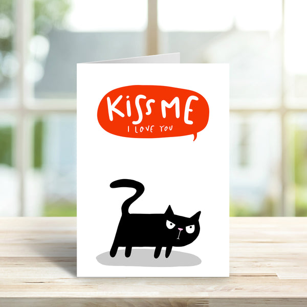 Kiss me Valentines card • Black cat Valentines card
