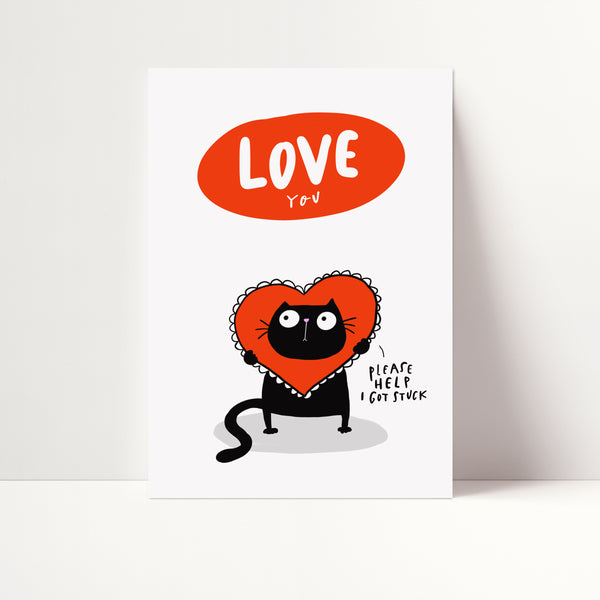 Black cat Valentines card