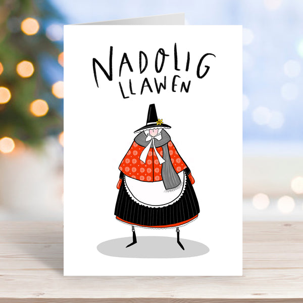 Winter Welsh lady Christmas card - Hofficraft
