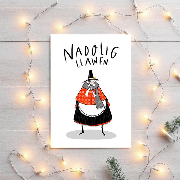 Winter Welsh lady Christmas card - Hofficraft