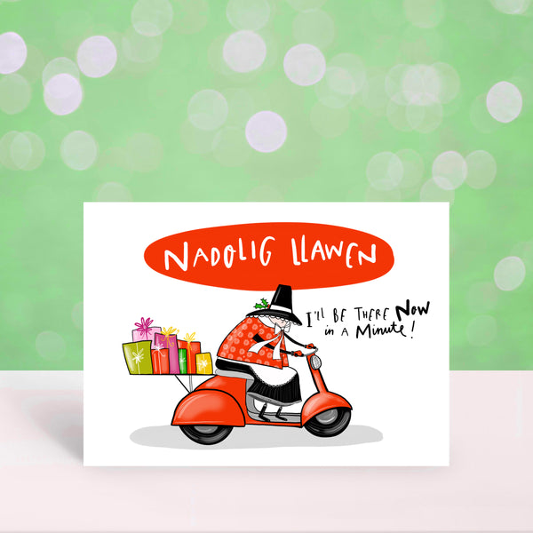 Moped Welsh Lady Christmas card