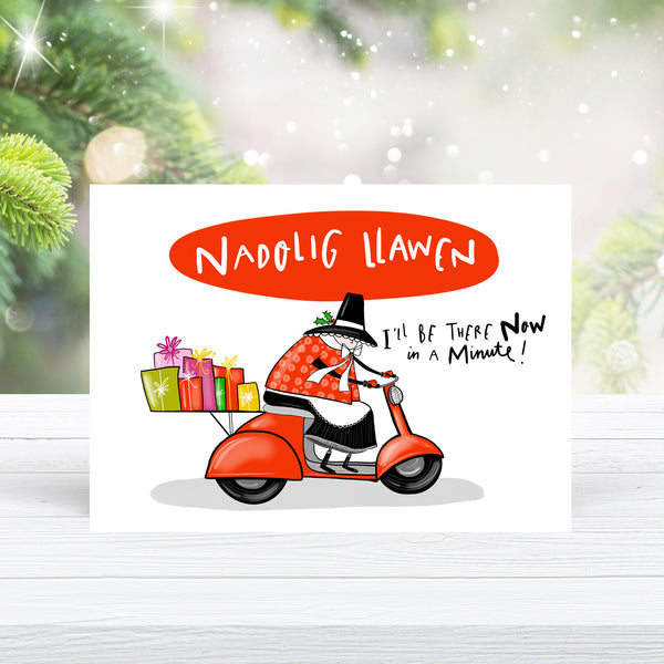 Moped Welsh Lady Christmas card