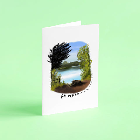Radley lakes Abingdon, view from the tree stump card
