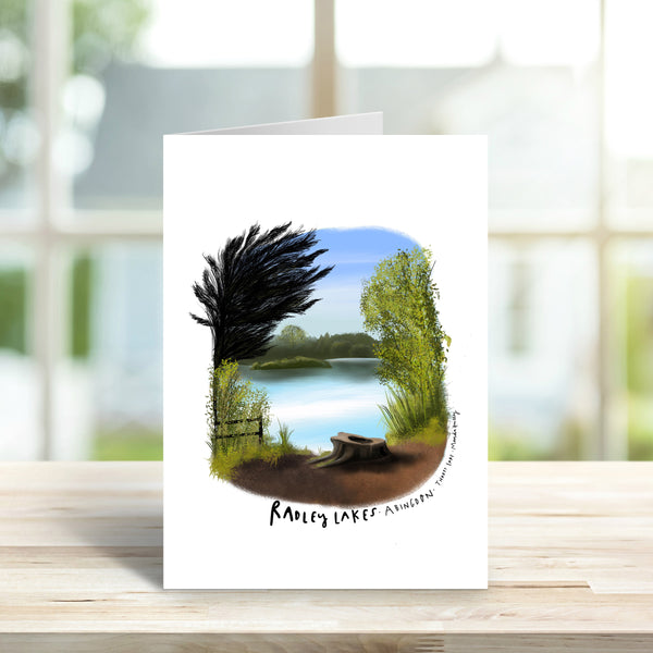 Radley lakes Abingdon, view from the tree stump card