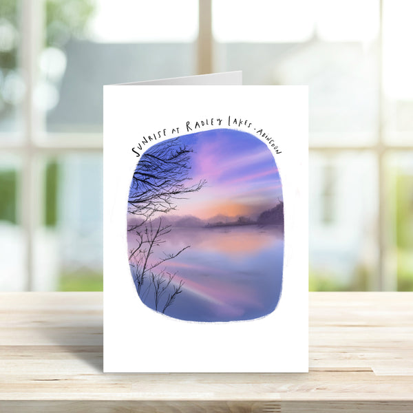 Radley Lakes Abingdon purple sunrise card