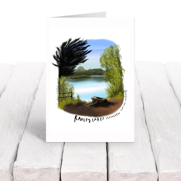 Radley lakes Abingdon, view from the tree stump card