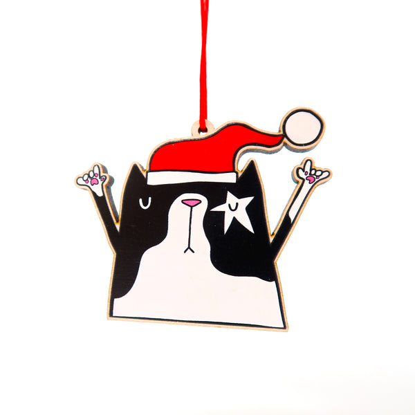 Black and white cat decoration • Rock cat Christmas decoration