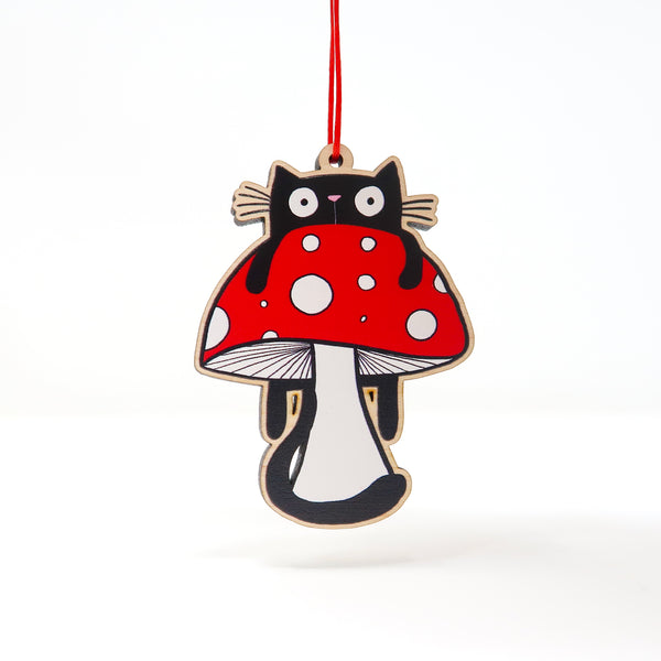Black cat Mushroom decoration • Black cat Christmas decoration