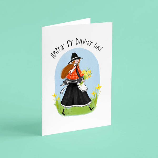 St Davids Day Card • Welsh Lady Illustration - Hofficraft