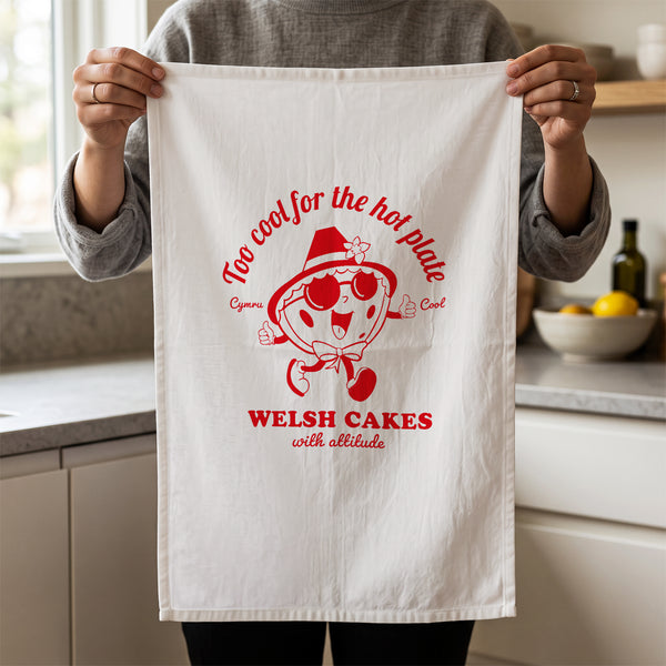 Welsh Cake Tea Towel • Welsh Gift • Retro Welsh Kitchen Towel • Hand Screen Printed - Hofficraft