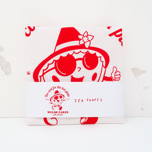 Welsh Cake Tea Towel • Welsh Gift • Retro Welsh Kitchen Towel • Hand Screen Printed - Hofficraft