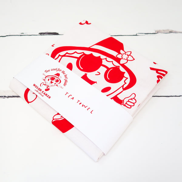 Welsh Cake Tea Towel • Welsh Gift • Retro Welsh Kitchen Towel • Hand Screen Printed - Hofficraft