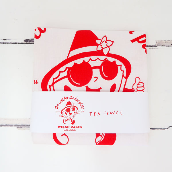 Welsh Cake Tea Towel • Welsh Gift • Retro Welsh Kitchen Towel • Hand Screen Printed - Hofficraft