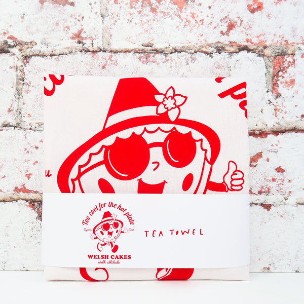 Welsh Cake Tea Towel • Welsh Gift • Retro Welsh Kitchen Towel • Hand Screen Printed - Hofficraft