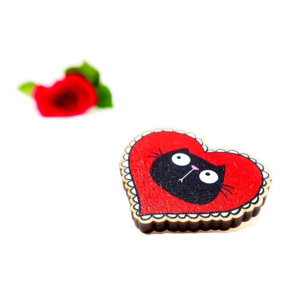 Valentines cat pin
