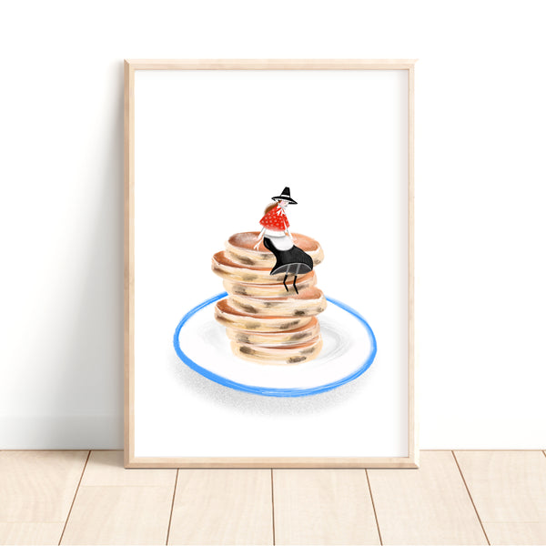 Tiny Welsh Cake Guardian A4 print • Welsh lady art - Hofficraft