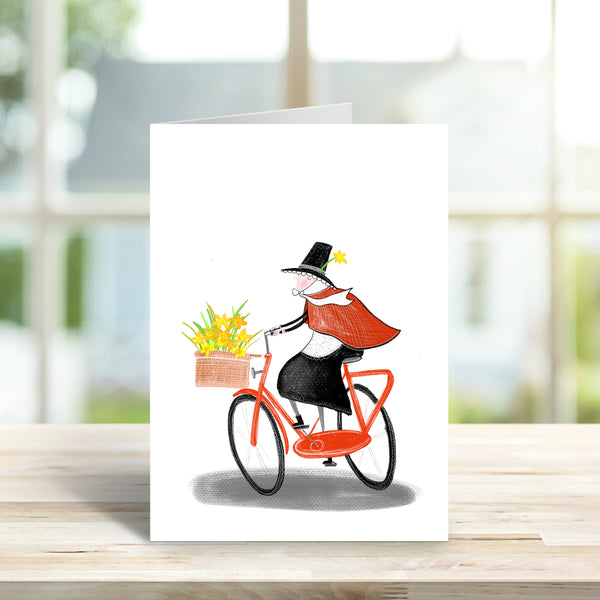 Cycling Welsh lady card • St Davids day card • Welsh card