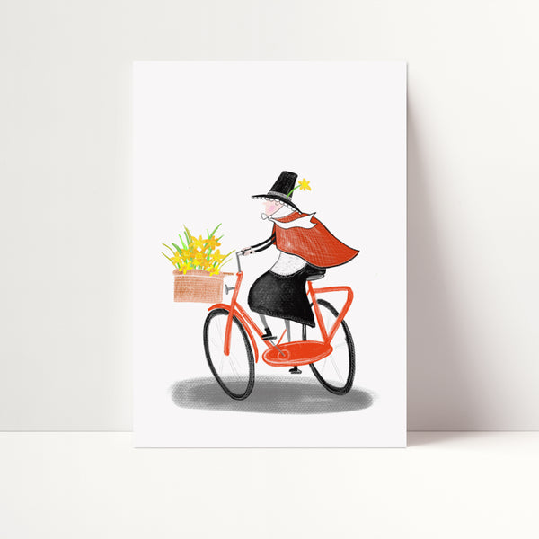 Cycling Welsh lady print