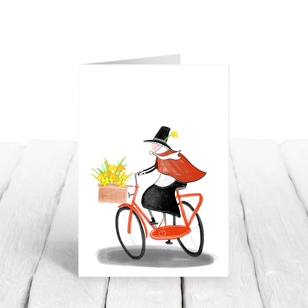 Cycling Welsh lady card • St Davids day card • Welsh card