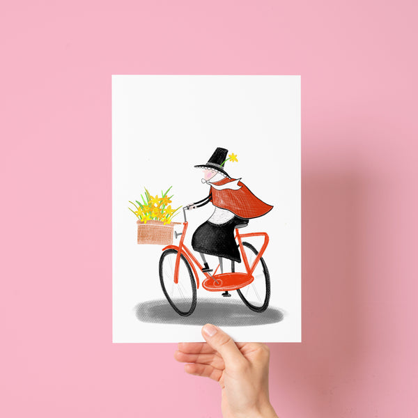 Cycling Welsh lady print