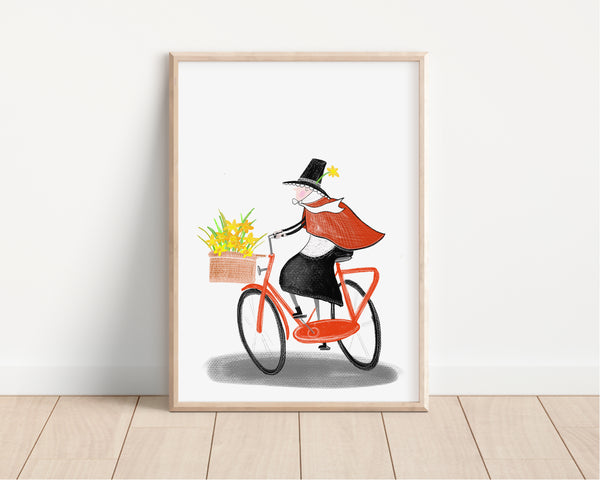 Cycling Welsh lady print