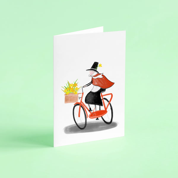 Cycling Welsh lady card • St Davids day card • Welsh card