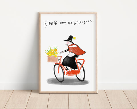 Cycling Welsh lady print